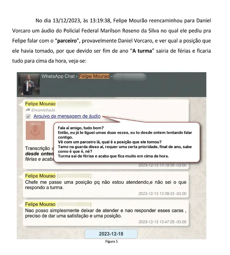Marilson Roseno da Silva cobrando decisão de Vorcaro sobre demanda, enquanto A Turma estava de férias de fim de ano. Es…