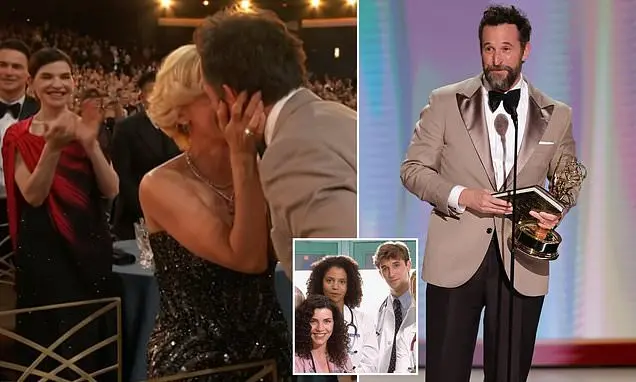 Noah Wyle levou seu terceiro Emmy de Ator Principal em Drama por The Pitt, e a Julianna Margulies deu apoio na cerimôni…