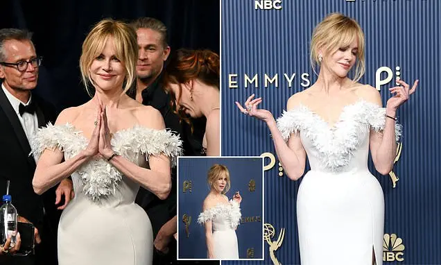 Nicole Kidman fez gestos dramáticos no tapete vermelho dos Emmy Awards em Los Angeles ao interromper o monólogo de Mari…