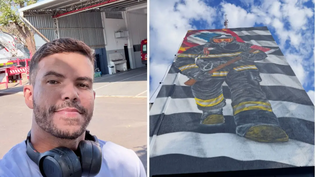 Rio Preto, São Paulo, teve um mural de 12 metros homenageando bombeiros, pintado voluntariamente pelo artista Mateus do…