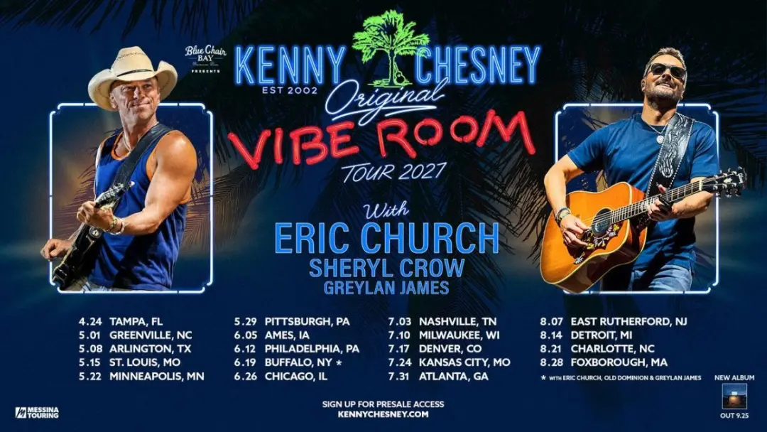 Kenny Chesney vai fazer turnê de estádios em 2027 com Eric Church e Sheryl Crow. É um projeto inspirado em um espaço ba…