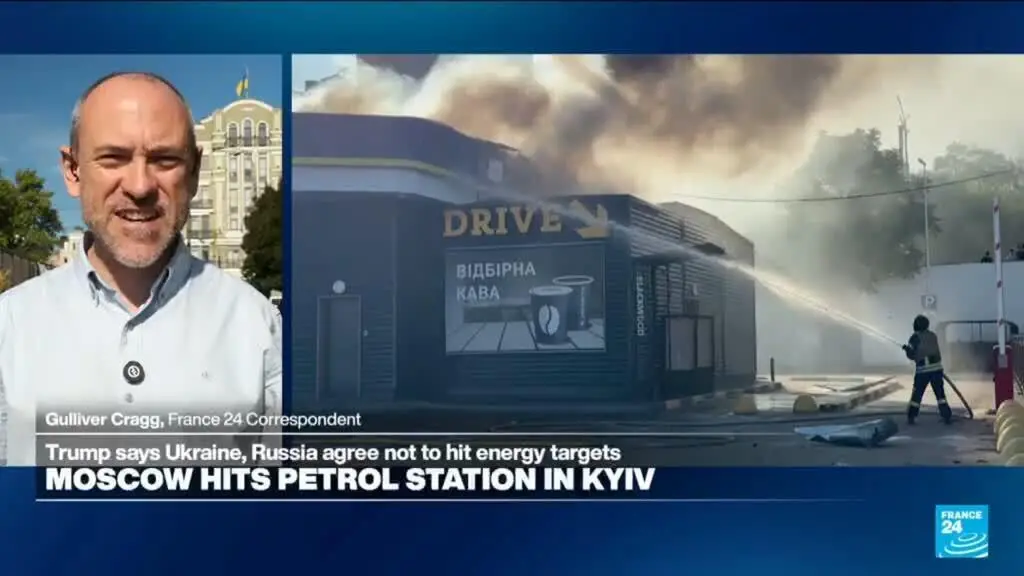 Drone atingiu estação de combustível em Kiev na terça, um dia depois de declaração de Trump sobre trégua de energia ent…