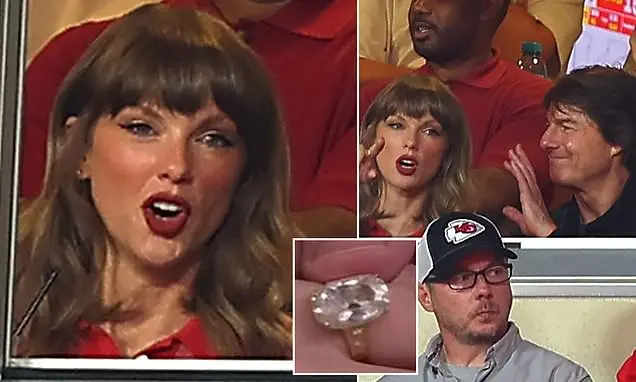Taylor Swift mexendo nos anelinhos de casamento na arquibancada do Arrowhead Stadium ao lado de Tom Cruise. Isso mostra…