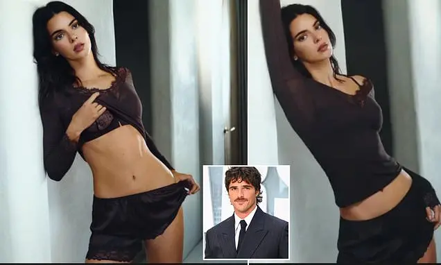 Kendall Jenner e Jacob Elordi em um ensaio com camisola de seda em Los Angeles. A gente acompanha esse tipo de exposiçã…