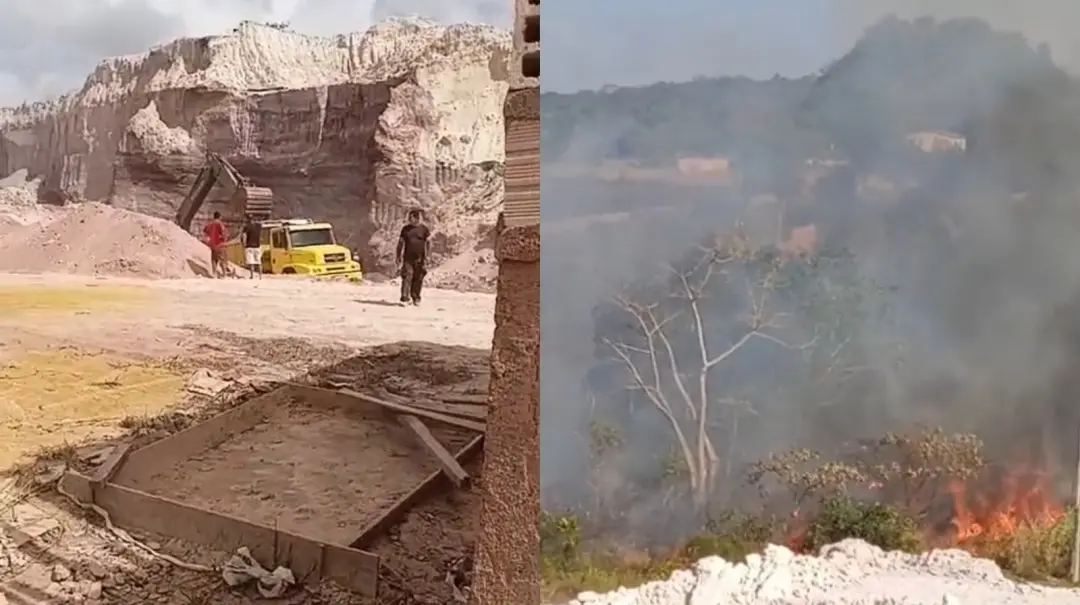Bairro Espírito Santo, em Santarém, tem retirada de terra e queimadas em serra. Máquinas pesadas escavando e caminhões …