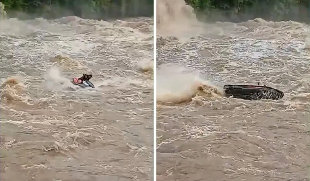 Piloto de jetski caiu na água durante manobra no Rio Piracicaba, em Piracicaba, SP. O caso ocorreu em período de cheia …