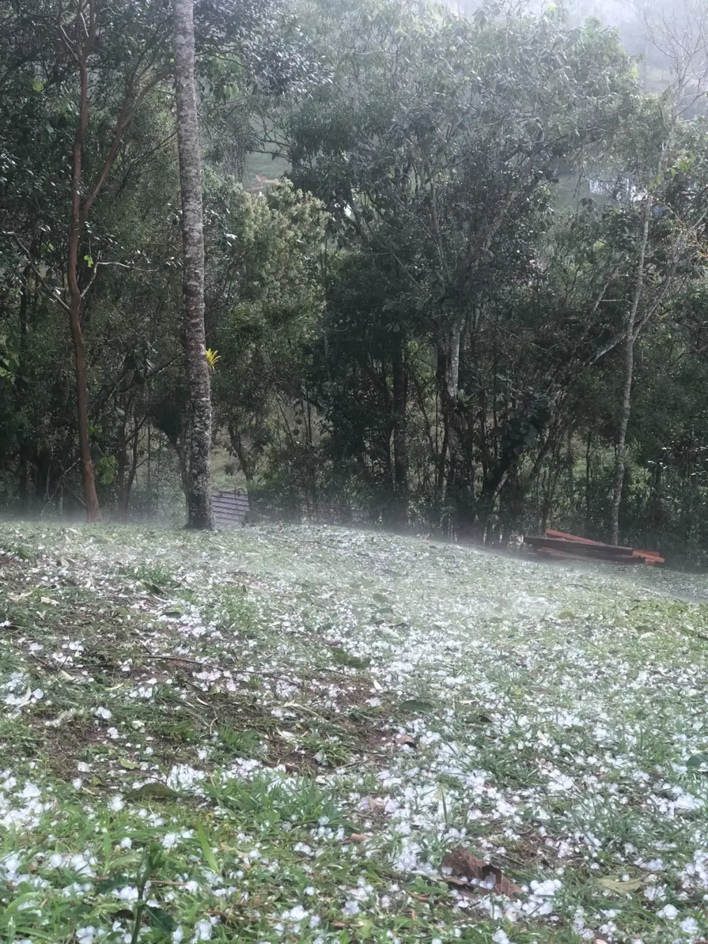 Granizo criou um tapete de gelo em Visconde de Mauá, no interior do Rio de Janeiro. É estranho ver um temporal assim, m…
