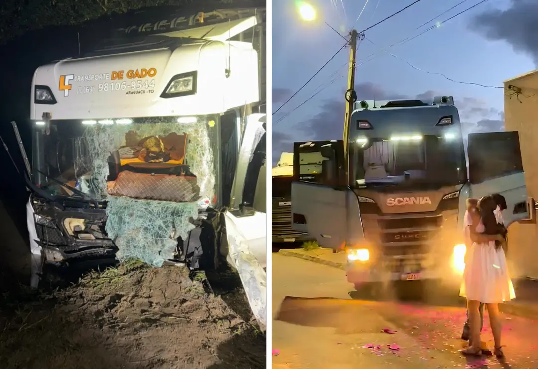 Caminhão no centro de festa em Gurupi, TO, para revelar a chegada de uma menina para Gabriela e Igor. Essa homenagem ao…