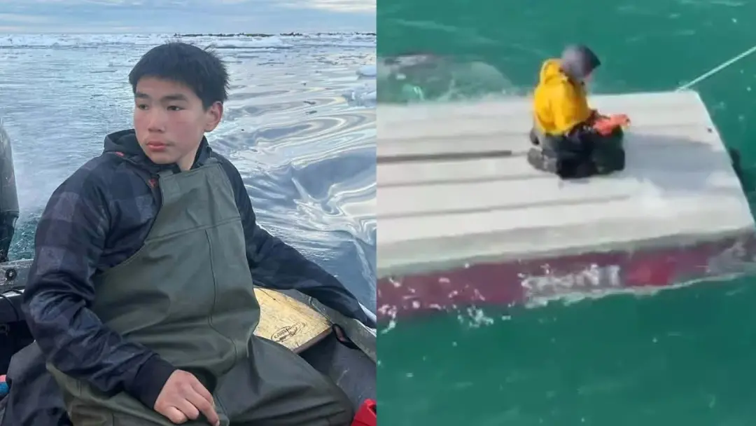 Alasca, 15 anos, 62 horas à deriva. O adolescente Derek Aghnaanga ficou agarrado a restos mortais de parentes depois qu…
