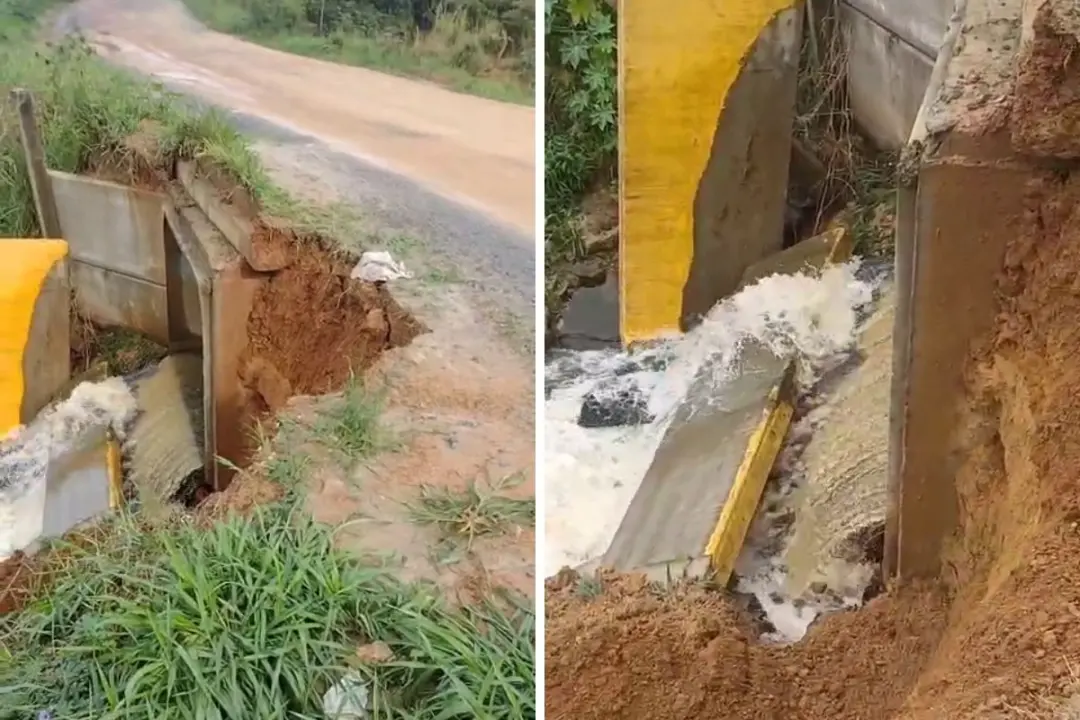 Ponte em Monte Mor interditada, ligação entre Central Park e Moreira cede após chuvas fortes. Isso força todo mundo a u…