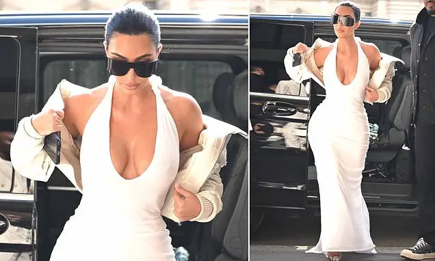 Kim Kardashian apareceu em Paris com um vestido branco justo depois de um encontro romântico com Lewis Hamilton. A roup…