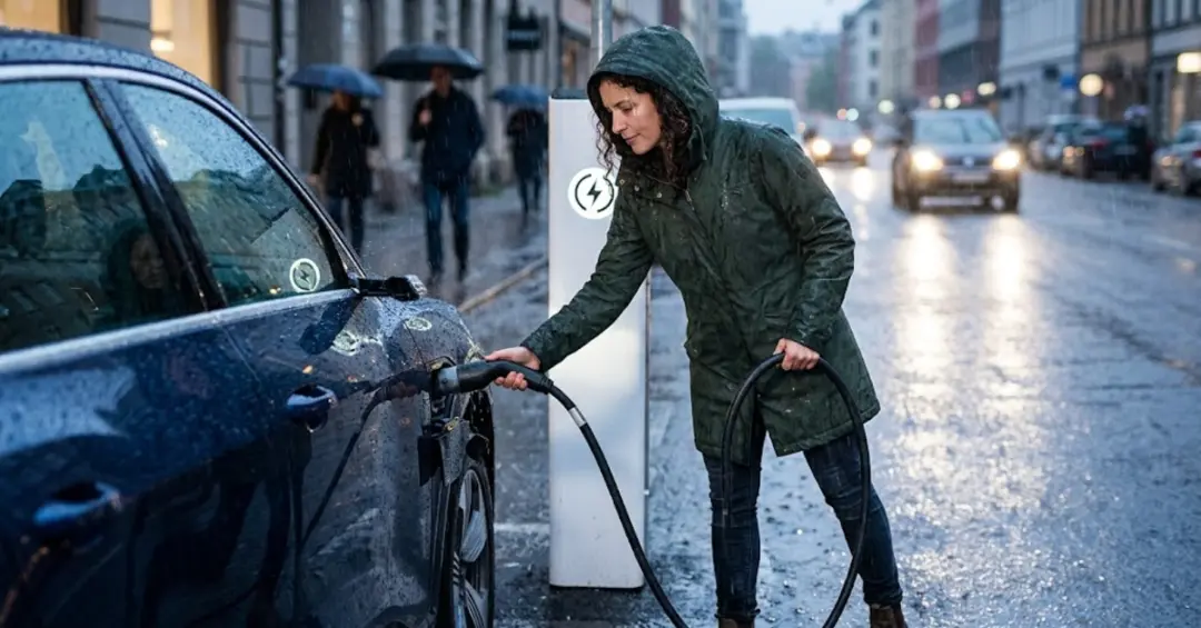 Carregamento na chuva é seguro para carro elétrico, pois os equipamentos seguem classificações de proteção como IP65 e …