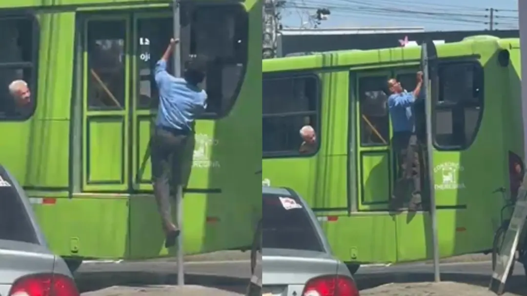 Motorista escalando placa pra desentalar ônibus no Dirceu, em Teresina. Essa situação mostra a falta de planejamento da…