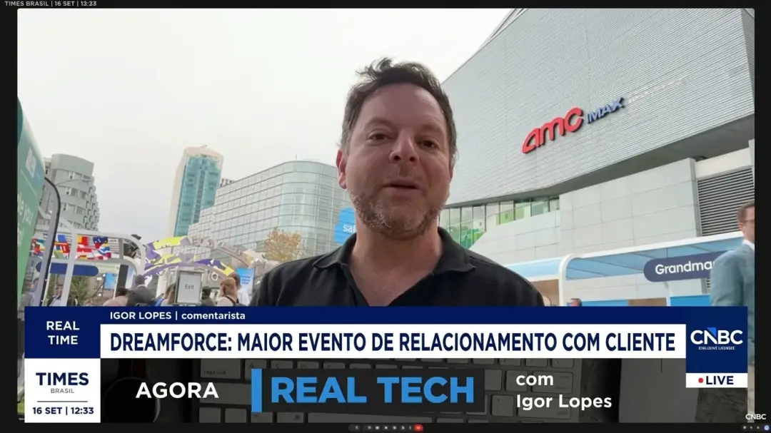Dreamforce, em São Francisco, reuniu grandes nomes da tecnologia como Altman e Huang para discutir agentes de IA autôno…