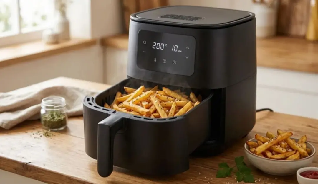 Batata frita na air fryer resseca se não tratar o amido primeiro. Cortar em palitos e mergulhar em água ajuda a uniform…