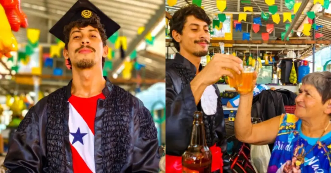 Manoel Santos, bacharel em Direito, virou destaque por celebrar a formatura na Feira de Marituba. Ele sempre dividiu es…