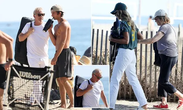 Santa Barbara, Califórnia. Kevin Costner e sua ex-esposa Christine Baumgartner mantiveram distância no jogo de vôlei do…