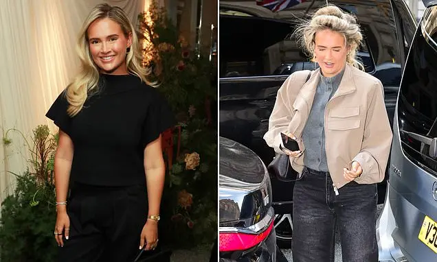 Molly Mae Hague apareceu em um jantar de negócios da Emma Grede em Gaia Mayfair com um blazer preto sofisticado. É inte…