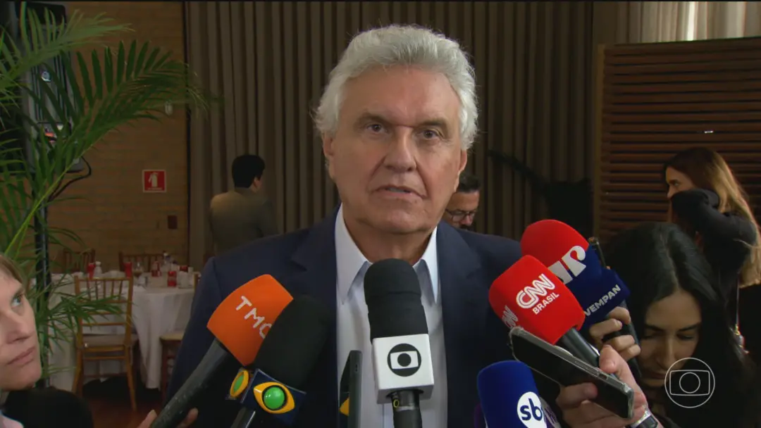 Ronaldo Caiado esteve em almoço com empresários na Faria Lima, São Paulo. Ele defendeu limite para gastos públicos e fa…
