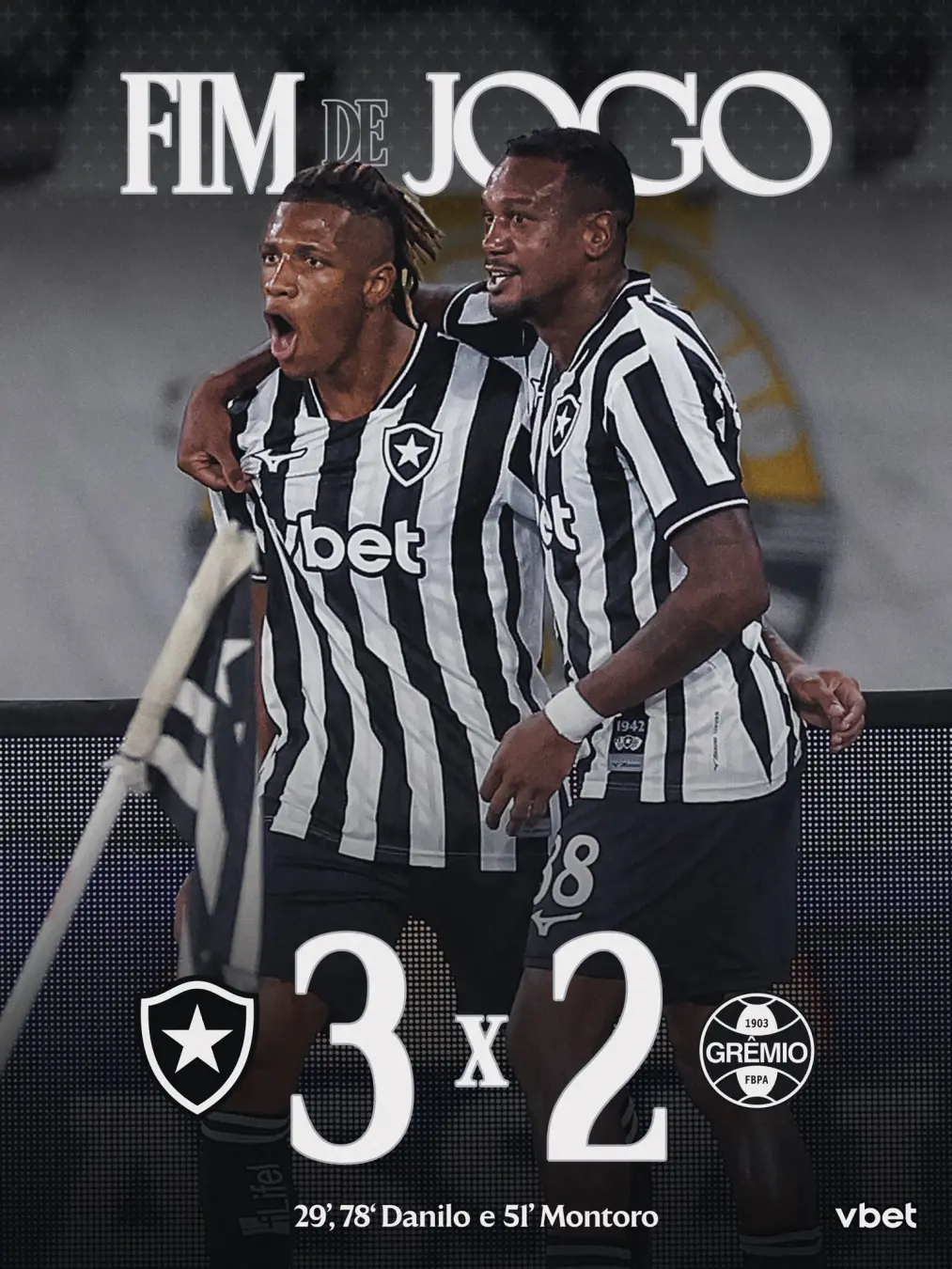 Botafogo vence o Grêmio por 3 a 2 em jogo atrasado no Engenhão. Com a mudança de técnico, ver o time mais solto em camp…