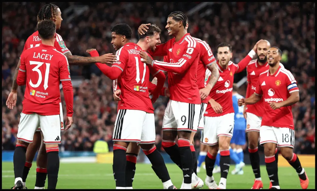 Shea Lacey, jovem de 19 anos, marcou o primeiro gol por United na Carabao Cup contra Brighton, aos oito minutos do jogo…