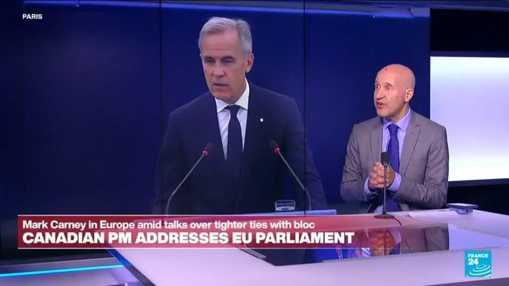 Mark Carney falou no Parlamento Europeu sobre o aprofundamento dos laços entre Canadá e Bruxelas. Essa movimentação mos…