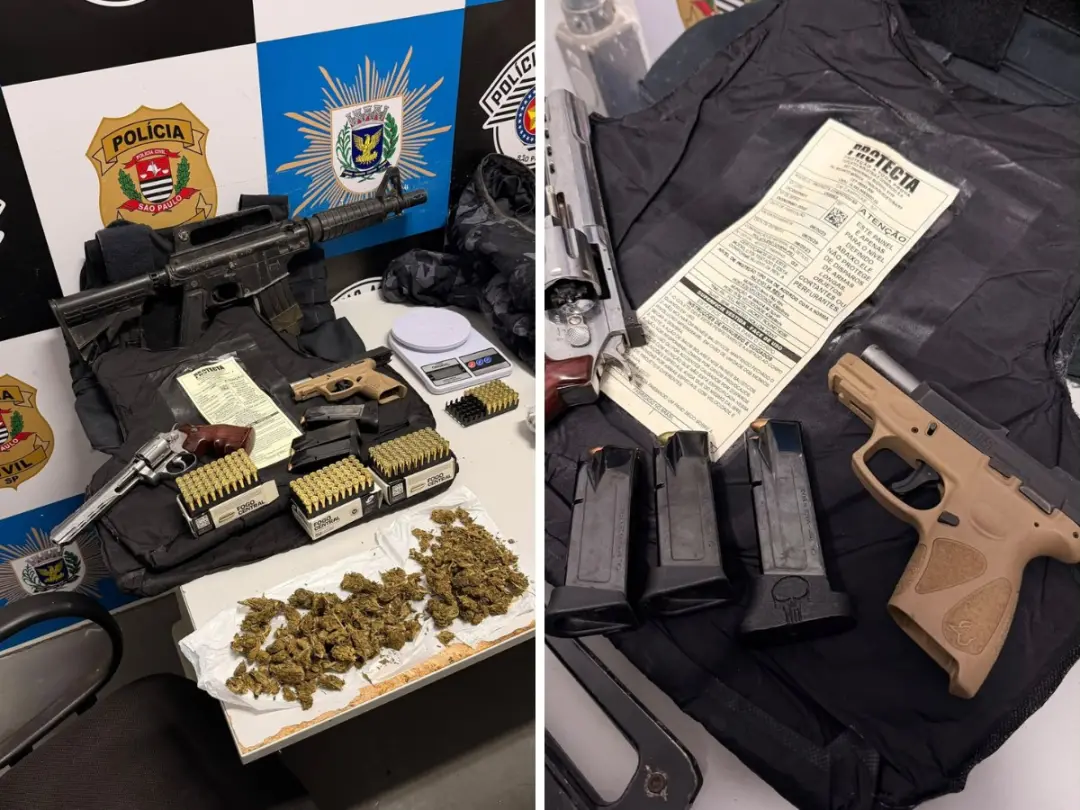 Campinas, em Jardim São Judas Tadeu, mulher foi presa com drogas e armas, incluindo colete furtado da Guarda Municipal.…
