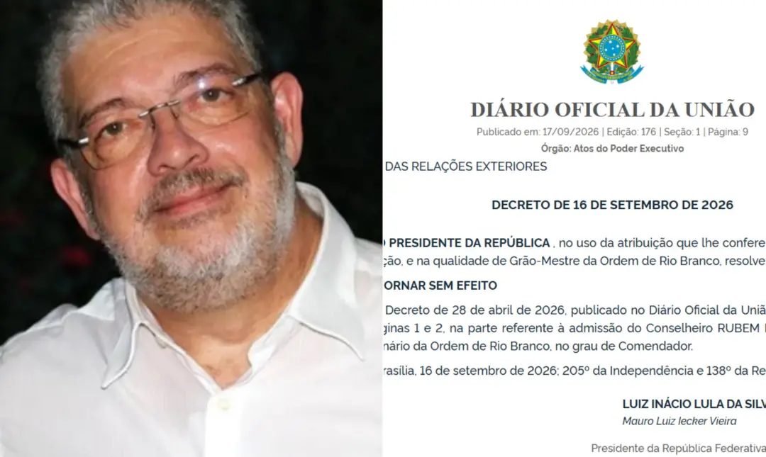 Diplomata Rubem Mendes teve a honraria da Ordem de Rio Branco anulada após ser punido administrativamente por assédio s…