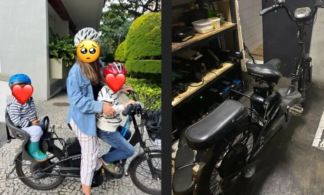 Carla Marques recuperou a bicicleta elétrica dez meses depois do furto no Rio de Janeiro. Um agente policial na Gávea d…