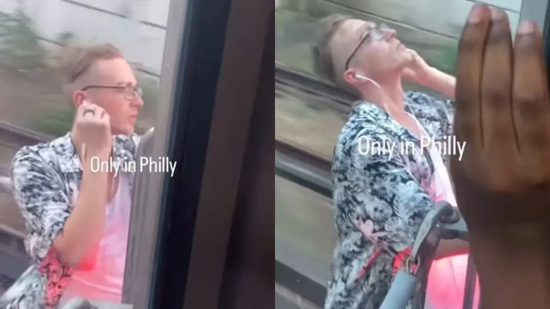 Filadélfia teve homem se agarrando ao lado de fora de um trem em movimento, usando fone e parecendo despreocupado. Isso…