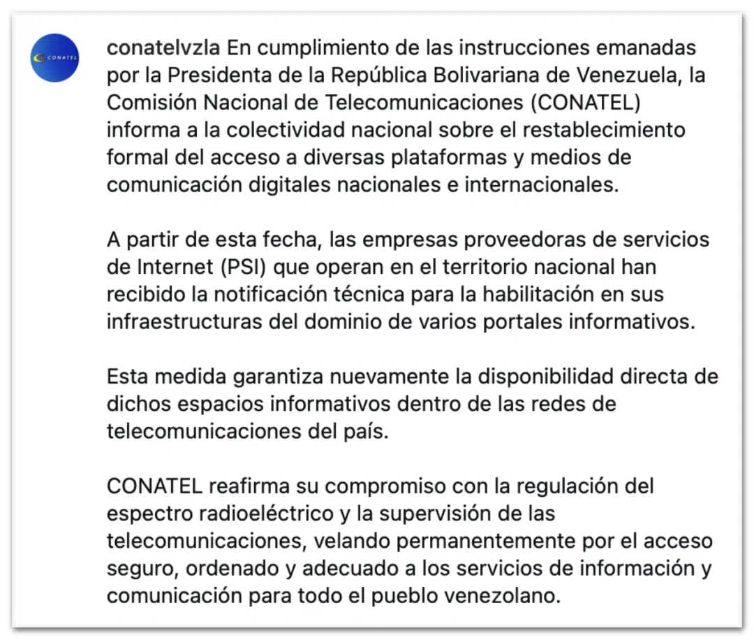 Venezuela desbloqueou pelo menos 17 domínios de sites de notícias, como El Tiempo e Crónica Uno. Essa liberação mostra …