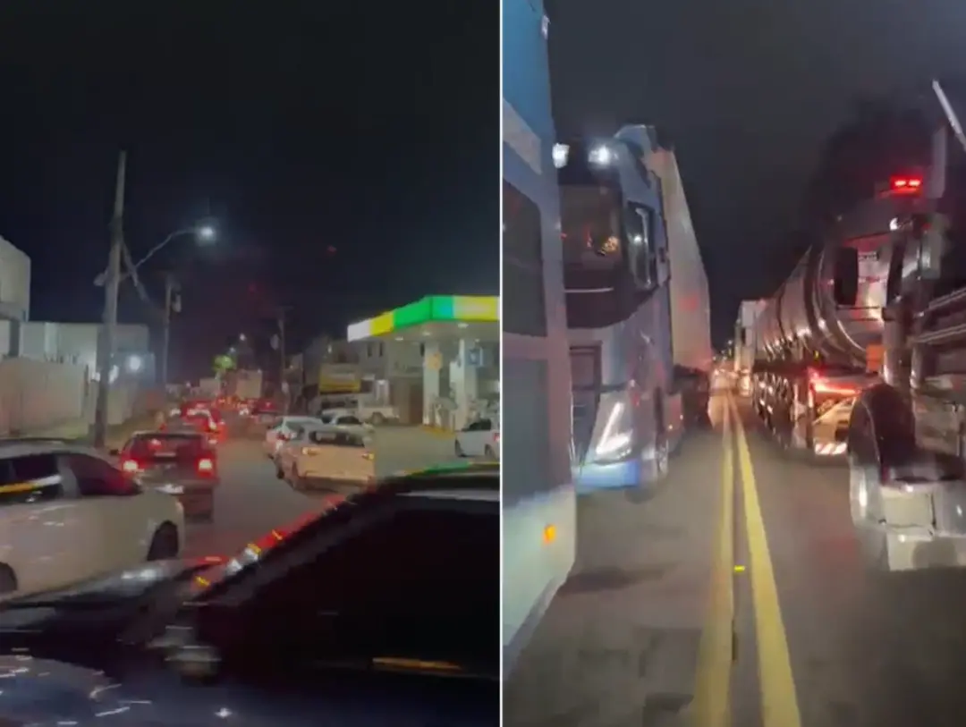 Engavetamento de carros, carreta e caminhão causou 6 quilômetros de congestionamento na BR-101, em Campos. O trânsito f…