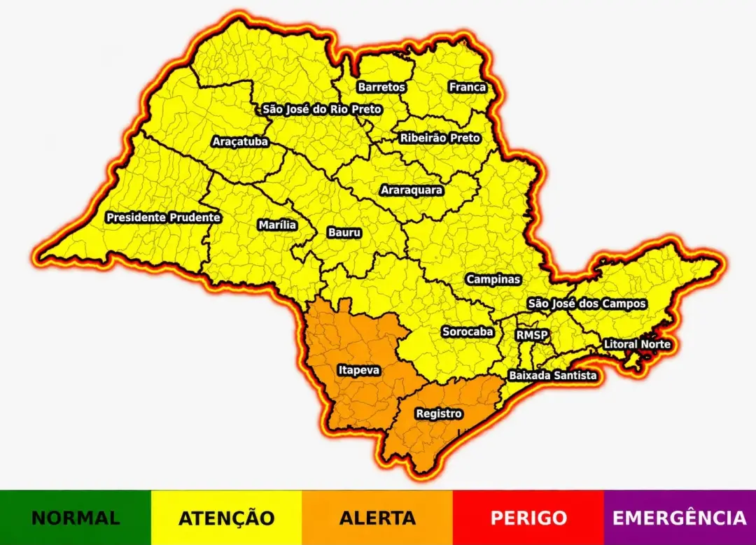 Domingo chuvoso em São Paulo, com pancadas isoladas em atenção e alertas no Vale do Ribeira. A instabilidade vinda do S…