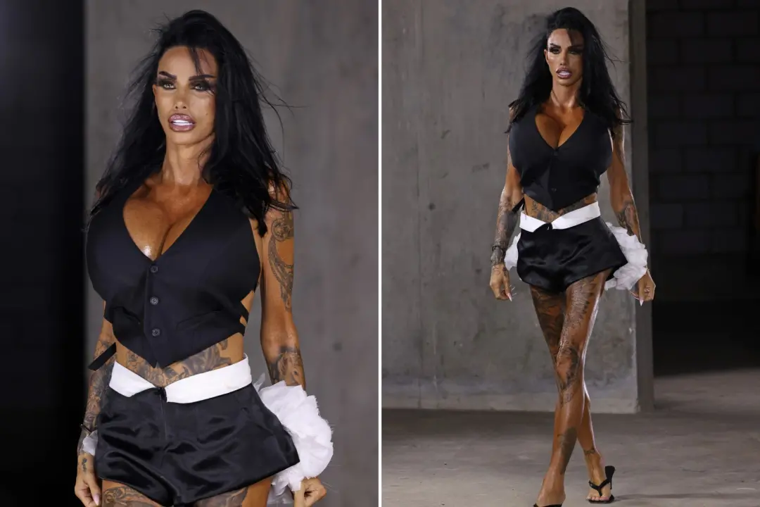 Katie Price voltou ao palco da Fashion Week de Londres, mais de dez anos depois. Ela mostrou o que tem no evento Natash…