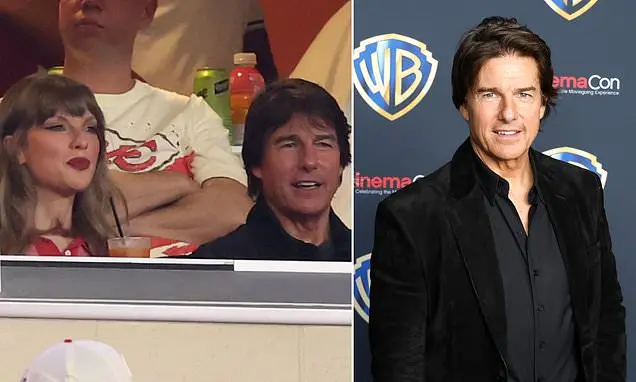 Taylor Swift, 36 anos, sentou perto de Tom Cruise, 64 anos, na área VIP do Arrowhead Stadium em Kansas City, durante o …