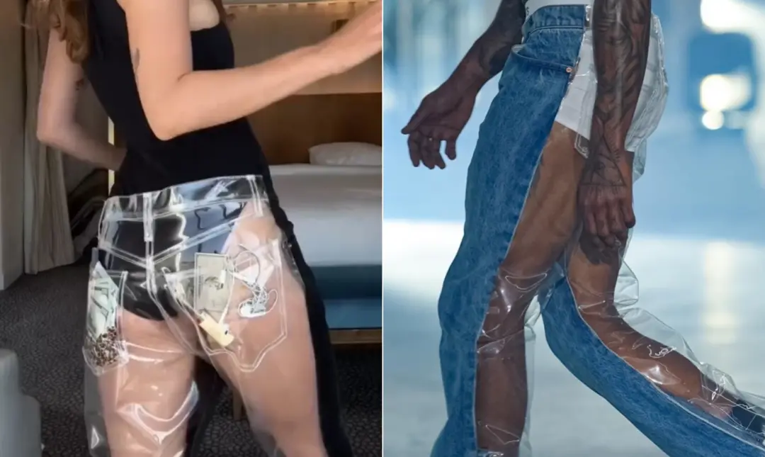 Calça jeans com verso em plástico transparente, lançada pela Vetements, custa mais de R$ 8,5 mil. É uma ousadia que ref…