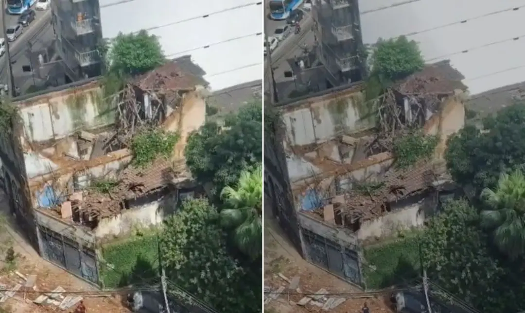 Rua Cosme Velho, altura do 315, teve trecho interditado por desabamento de casarão na Zona Sul do Rio. Isso mostra que …