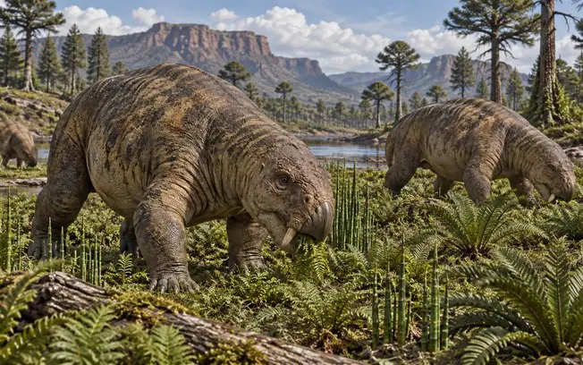 Tanzânia viu nova espécie de grande herbívoro sinapsídeo, o Dinodontosaurus isiyavamanda, que viveu em 240 milhões de a…