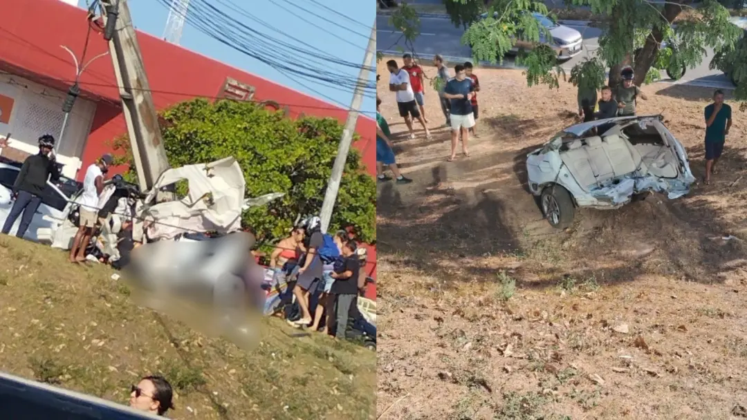 Dois mortos no Cohafuma, São Luís. Carro bateu em poste e se partiu ao meio na Avenida Jerônimo Albuquerque. A gravidad…