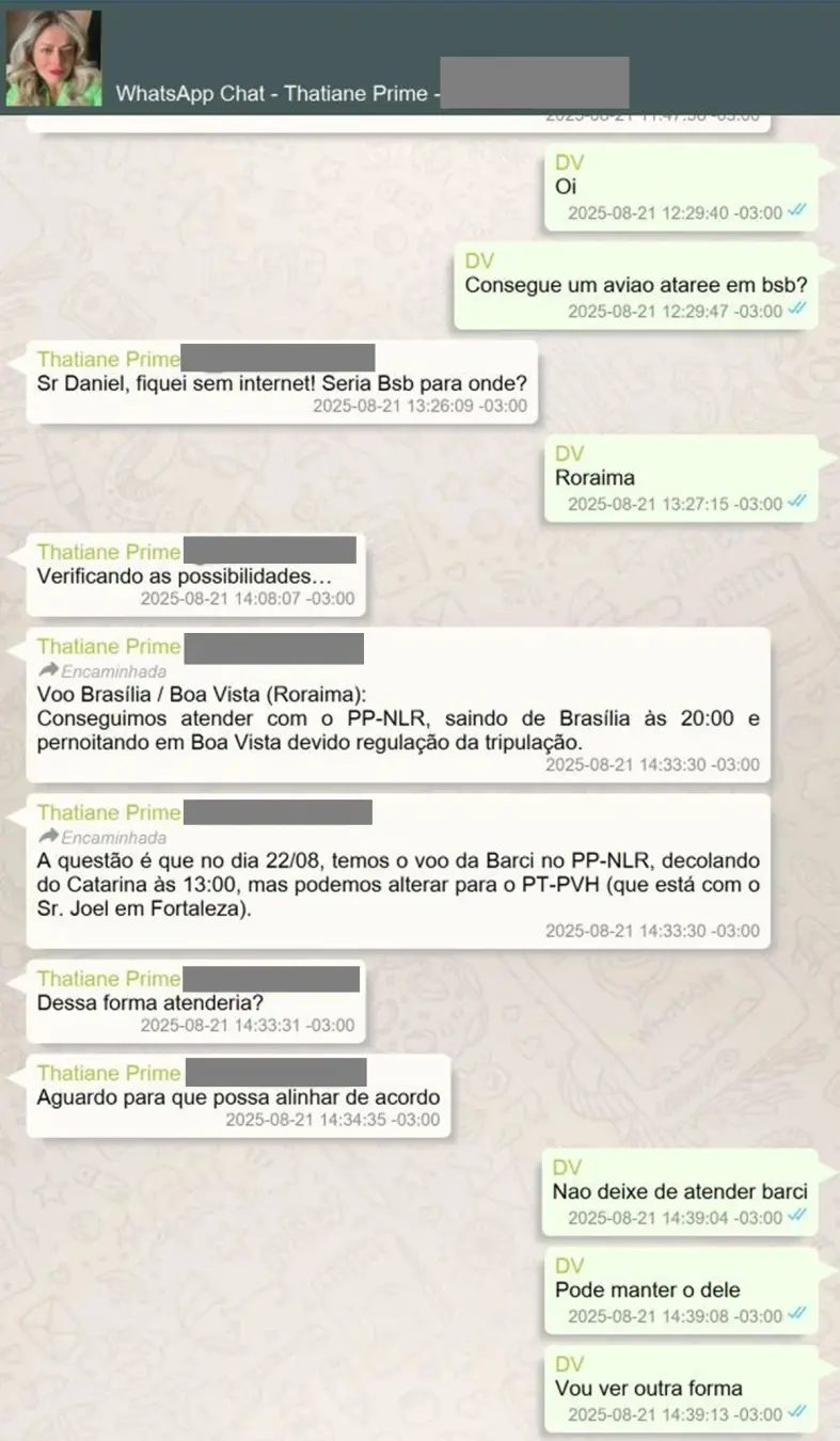 Daniel Vorcaro pediu prioridade para Barci em um voo Legacy 650 em agosto de 2025. A troca foi sugerida quando o avião …