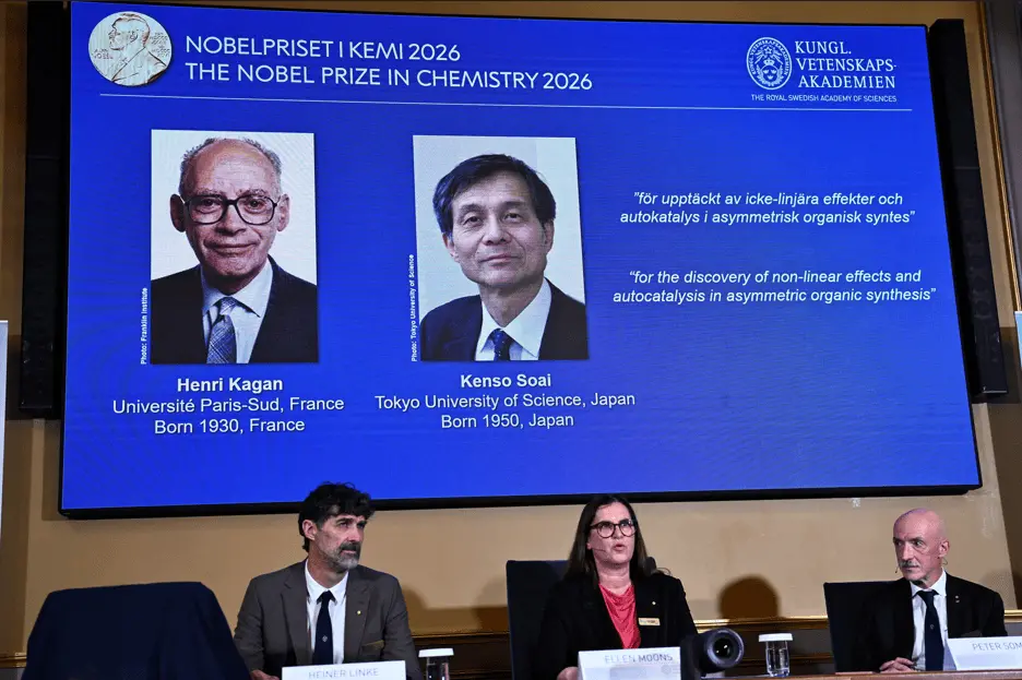 Prêmio Nobel de Química 2026 vai para Henri Kagan e Kenso Soai por resolver enigma de imagem espelhada de moléculas. Is…