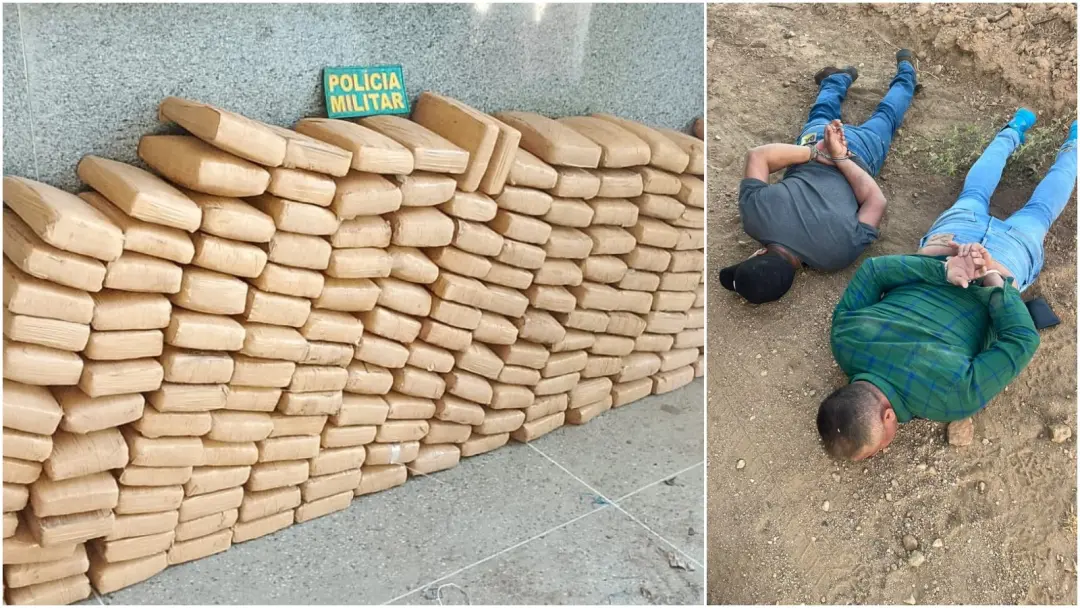 200 quilos de droga apreendidos na Hilux em Acopiara, Ceará. Perseguição policial interceptou os dois homens que vinham…