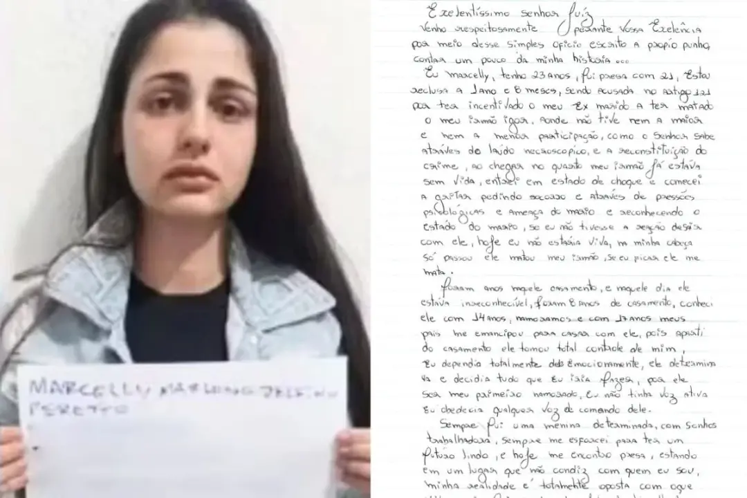 Marcelly Peretto enviou carta ao juiz de Praia Grande sobre o caso do assassinato do irmão Igor Peretto. A acusada diz …