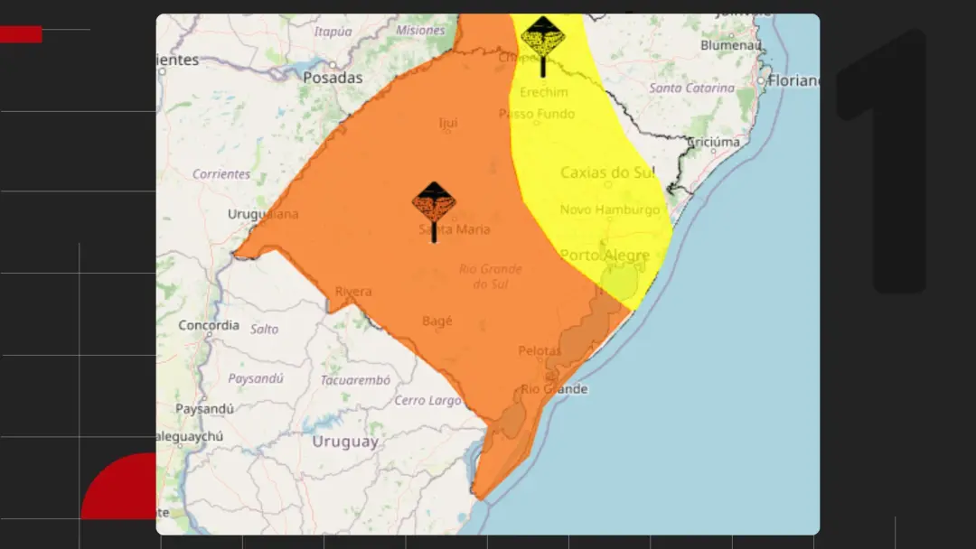 Temporais com ventos acima de 80 km/h e granizo esperados no Rio Grande do Sul a partir de quarta. As condições mais se…