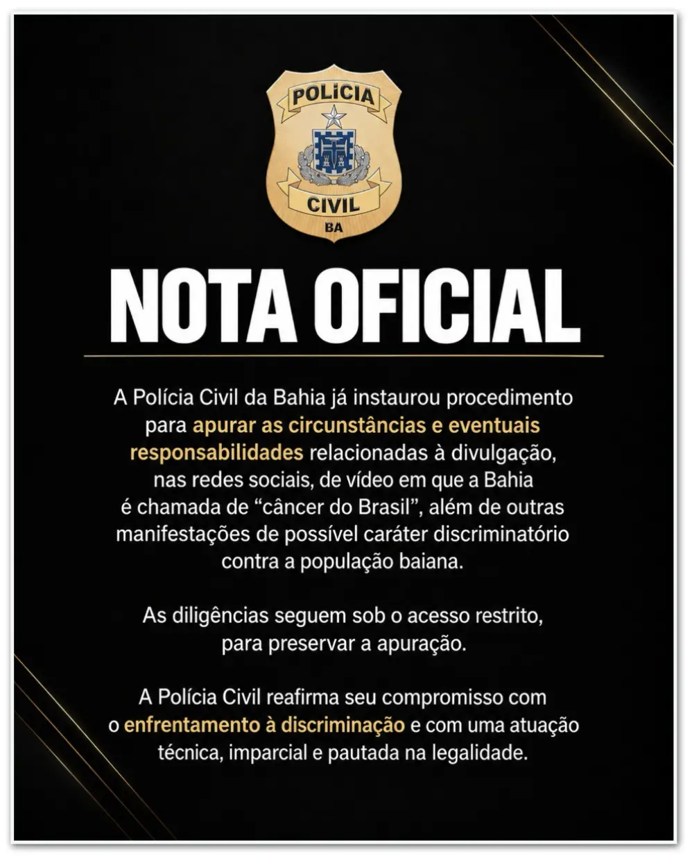 PC-BA abre investigação contra Constantino por xenofobia após ele chamar a Bahia de cancer do Brasil. Falar assim de um…