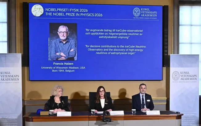 Francis Halzen ganhou o Nobel de Física de 2026 por trabalho no observatório de neutrinos IceCube na Antártida. É impor…