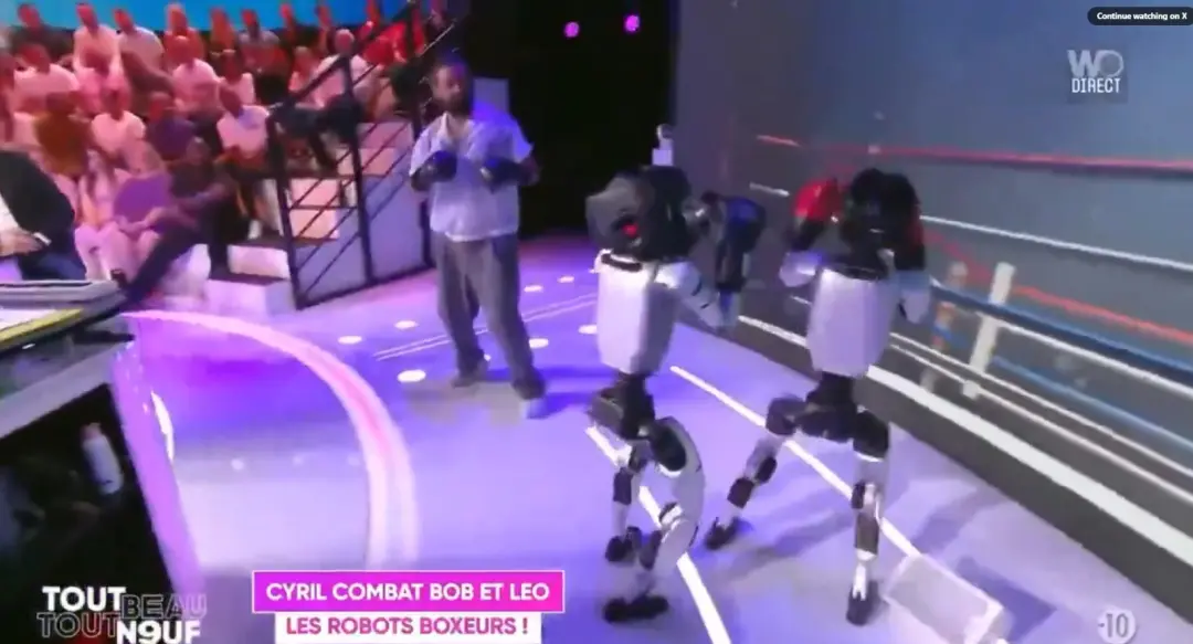 Jérôme Le Banner, campeão de kickboxing, encarou os robôs Bob e Léo em um ringue na França. Os robôs melhoraram no equi…