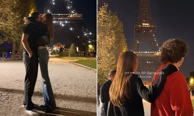 Brooklyn Beckham e Nicola Peltz tiveram um momento romântico com um beijo perto da Torre Eiffel em Paris. É um lance de…