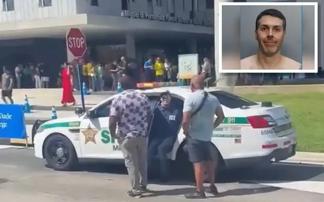 Miami, EUA: um brasileiro de 46 anos foi preso por se vestir como agente do ICE e assustar eleitores no Miami Dade Coll…