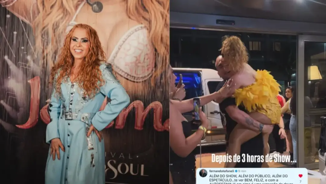 Joelma foi carregada no colo pelo amigo Fernando Tofaneli após um show de três horas no Rio de Janeiro. Ver essa entreg…